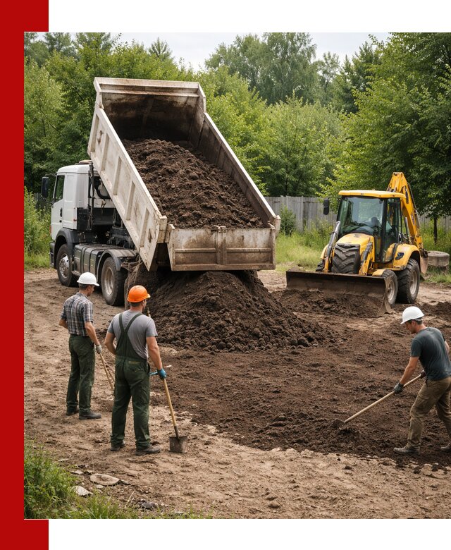Доставка и укладка грунта для выравнивания участка в Отрадном