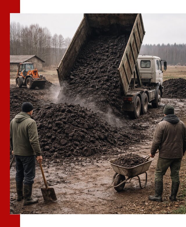 Доставка низинного торфа с разгрузкой и доставкой в Отрадном