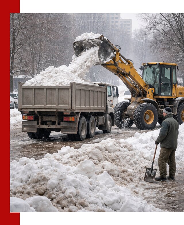 Вывоз снега грузовой техникой в Отрадном оперативно и чисто