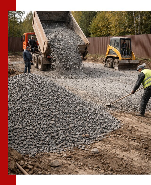 Отсыпка участка щебнем с доставкой и уплотнением в Отрадном