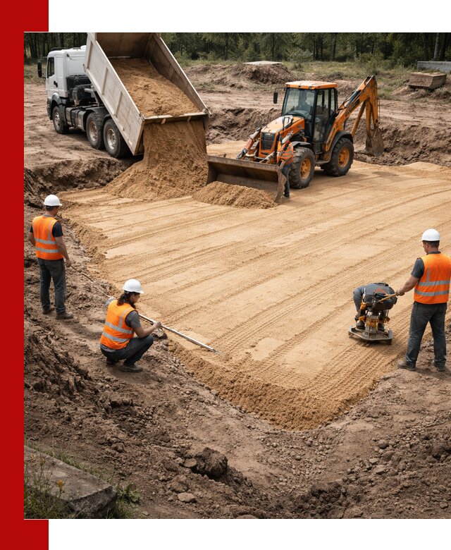 Устройство песчаной подушки для фундаментов и дорог в Отрадном